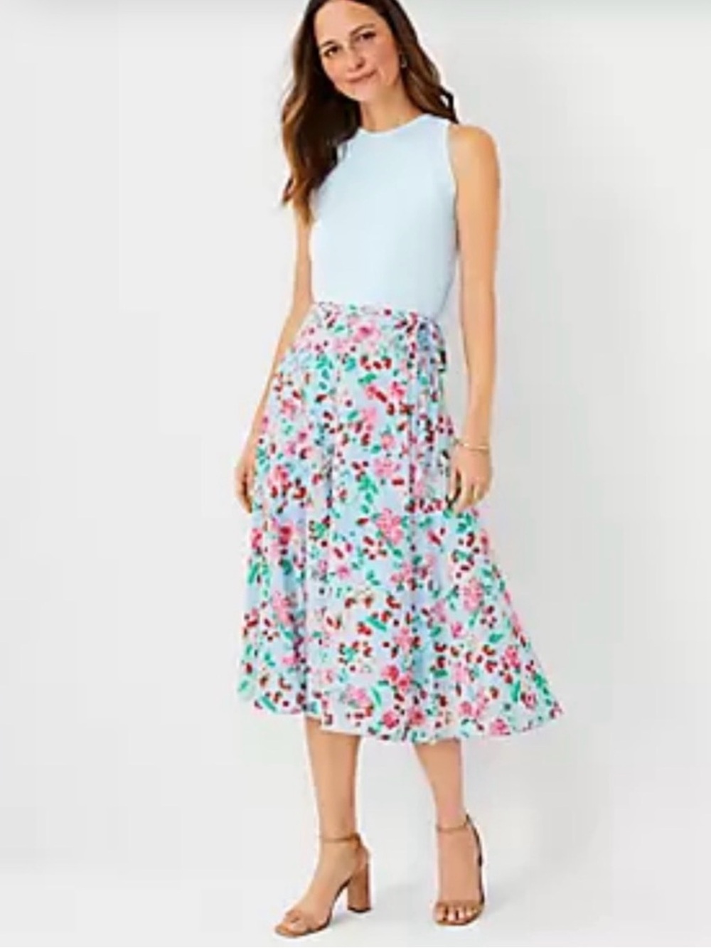 Ann Taylor floral tie waist wrap prairie skirt
